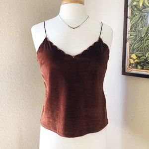 Luxury Solid Velvet Brown Tank Top Velour Cropped Scalloped Camisole 💫